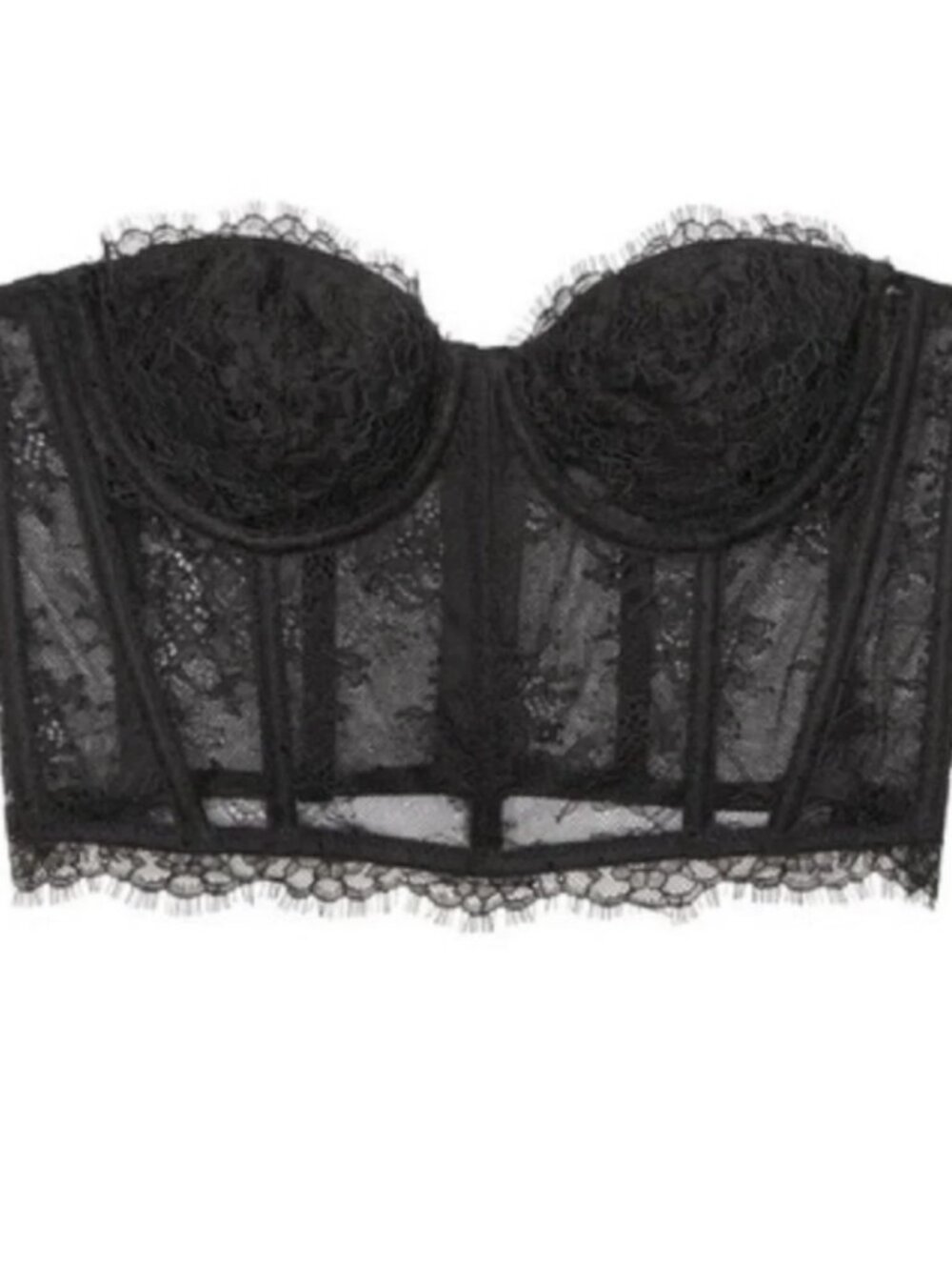 VS 32C DREAM ANGELS LONGLINE BUSTIER BRA CHANTILLY LACE BONED CORSET 32D